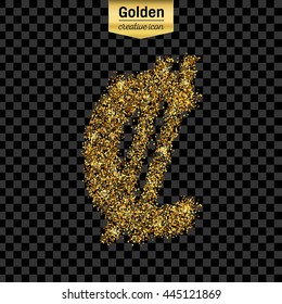 Gold glitter vector icon of euro isolated on background. Art creative concept illustration for web, glow light confetti, bright sequins, sparkle tinsel, abstract bling, shimmer dust, foil.