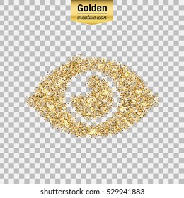 Gold glitter vector icon of eye isolated on background. Art creative concept illustration for web, glow light confetti, bright sequins, sparkle tinsel, abstract bling, shimmer dust, foil.