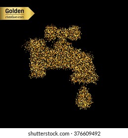 Gold glitter vector icon of faucet isolated on background. Art creative concept illustration for web, glow light confetti, bright sequins, sparkle tinsel, abstract bling, shimmer dust, foil.