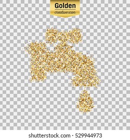 Gold glitter vector icon of faucet isolated on background. Art creative concept illustration for web, glow light confetti, bright sequins, sparkle tinsel, abstract bling, shimmer dust, foil.