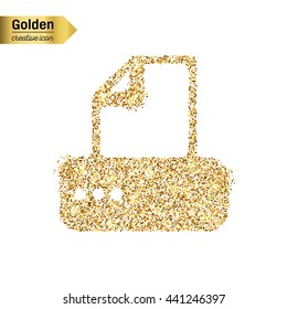 Gold glitter vector icon of fax machine isolated on background. Art creative concept illustration for web, glow light confetti, bright sequins, sparkle tinsel, abstract bling, shimmer dust, foil.