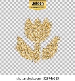 Gold glitter vector icon of flower isolated on background. Art creative concept illustration for web, glow light confetti, bright sequins, sparkle tinsel, abstract bling, shimmer dust, foil.