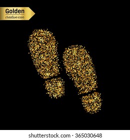 Gold glitter vector icon of footprint isolated on background. Art creative concept illustration for web, glow light confetti, bright sequins, sparkle tinsel, abstract bling, shimmer dust, foil.