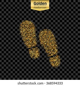Gold glitter vector icon of footprint isolated on background. Art creative concept illustration for web, glow light confetti, bright sequins, sparkle tinsel, abstract bling, shimmer dust, foil.