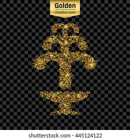 Gold glitter vector icon of fountain isolated on background. Art creative concept illustration for web, glow light confetti, bright sequins, sparkle tinsel, abstract bling, shimmer dust, foil.
