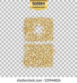 Gold glitter vector icon of fridge isolated on background. Art creative concept illustration for web, glow light confetti, bright sequins, sparkle tinsel, abstract bling, shimmer dust, foil.