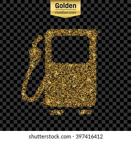 Gold glitter vector icon of gas station isolated on background. Art creative concept illustration for web, glow light confetti, bright sequins, sparkle tinsel, bling logo, shimmer dust, foil.
