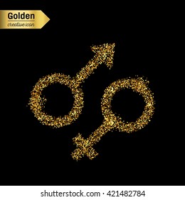 Gold glitter vector icon of gender isolated on background. Art creative concept illustration for web, glow light confetti, bright sequins, sparkle tinsel, abstract bling, shimmer dust, foil.