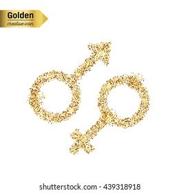 Gold glitter vector icon of gender isolated on background. Art creative concept illustration for web, glow light confetti, bright sequins, sparkle tinsel, abstract bling, shimmer dust, foil.