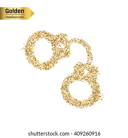 Gold glitter vector icon of handcuffs isolated on background. 