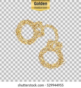 Gold glitter vector icon of handcuffs isolated on background. Art creative concept illustration for web, glow light confetti, bright sequins, sparkle tinsel, abstract bling, shimmer dust, foil.
