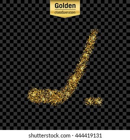 Gold glitter vector icon of hockey isolated on background. Art creative concept illustration for web, glow light confetti, bright sequins, sparkle tinsel, abstract bling, shimmer dust, foil.