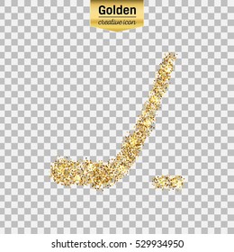 Gold glitter vector icon of hockey isolated on background. Art creative concept illustration for web, glow light confetti, bright sequins, sparkle tinsel, abstract bling, shimmer dust, foil.