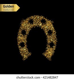 Gold glitter vector icon of hoof isolated on background. Art creative concept illustration for web, glow light confetti, bright sequins, sparkle tinsel, abstract bling, shimmer dust, foil.