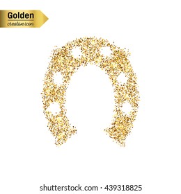 Gold glitter vector icon of hoof isolated on background. Art creative concept illustration for web, glow light confetti, bright sequins, sparkle tinsel, abstract bling, shimmer dust, foil.