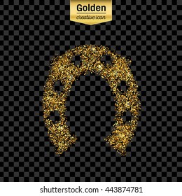 Gold glitter vector icon of hoof isolated on background. Art creative concept illustration for web, glow light confetti, bright sequins, sparkle tinsel, abstract bling, shimmer dust, foil.