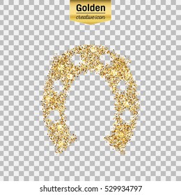 Gold glitter vector icon of hoof isolated on background. Art creative concept illustration for web, glow light confetti, bright sequins, sparkle tinsel, abstract bling, shimmer dust, foil.