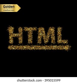 Gold glitter vector icon of html symbol isolated on background. Art creative concept illustration for web, glow light confetti, bright sequins, sparkle tinsel, bling logo, shimmer dust, foil.