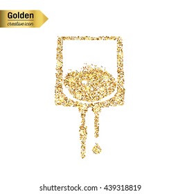 Gold glitter vector icon of iv drip isolated on background. Art creative concept illustration for web, glow light confetti, bright sequins, sparkle tinsel, abstract bling, shimmer dust, foil.