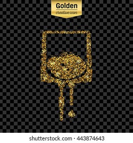 Gold glitter vector icon of iv drip isolated on background. Art creative concept illustration for web, glow light confetti, bright sequins, sparkle tinsel, abstract bling, shimmer dust, foil.