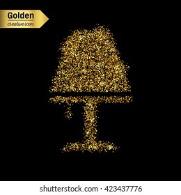 Gold glitter vector icon of lamp isolated on background.