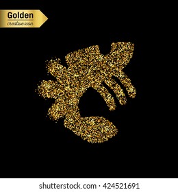 Gold glitter vector icon of lobster isolated on background. Art creative concept illustration for web, glow light confetti, bright sequins, sparkle tinsel, abstract bling, shimmer dust, foil.