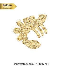 Gold glitter vector icon of lobster isolated on background. Art creative concept illustration for web, glow light confetti, bright sequins, sparkle tinsel, abstract bling, shimmer dust, foil.