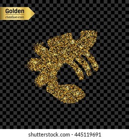 Gold glitter vector icon of lobster isolated on background. Art creative concept illustration for web, glow light confetti, bright sequins, sparkle tinsel, abstract bling, shimmer dust, foil.