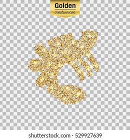 Gold glitter vector icon of lobster isolated on background. Art creative concept illustration for web, glow light confetti, bright sequins, sparkle tinsel, abstract bling, shimmer dust, foil.