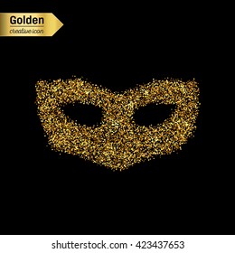 Gold glitter vector icon of mask isolated on background.