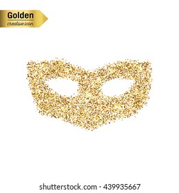 Gold glitter vector icon of mask isolated on background. Art creative concept illustration for web, glow light confetti, bright sequins, sparkle tinsel, abstract bling, shimmer dust, foil.