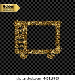 Gold glitter vector icon of microwave isolated on background. Art creative concept illustration for web, glow light confetti, bright sequins, sparkle tinsel, abstract bling, shimmer dust, foil.