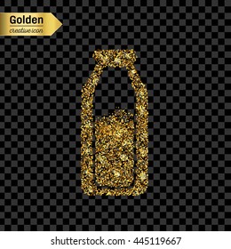 Gold glitter vector icon of the milk in the bottle isolated on background. Art creative concept illustration for web, glow light confetti, bright sequins, sparkle tinsel, abstract bling, shimmer dust.