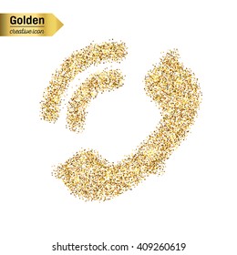 Gold glitter vector icon of mobile phone isolated on background. 
