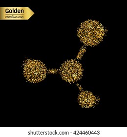 Gold glitter vector icon of moleculas isolated on background. Art creative concept illustration for web, glow light confetti, bright sequins, sparkle tinsel, abstract bling, shimmer dust, foil.