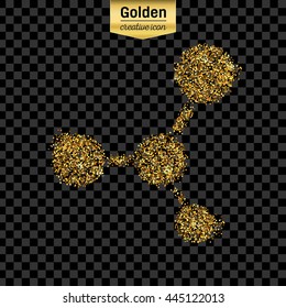 Gold glitter vector icon of moleculas isolated on background. Art creative concept illustration for web, glow light confetti, bright sequins, sparkle tinsel, abstract bling, shimmer dust, foil.