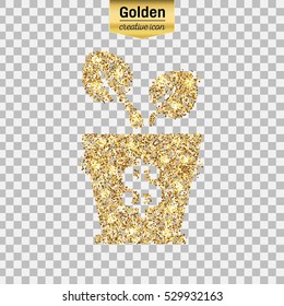 Gold glitter vector icon of money isolated on background. Art creative concept illustration for web, glow light confetti, bright sequins, sparkle tinsel, abstract bling, shimmer dust, foil.
