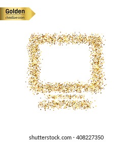 Gold glitter vector icon of monitor isolated on background. Art creative concept illustration for web, glow light confetti, bright sequins, sparkle tinsel, abstract bling, shimmer dust, foil