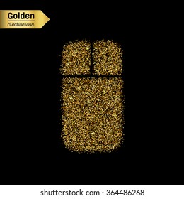 Gold glitter vector icon of mouse isolated on background. Art creative concept illustration for web, glow light confetti, bright sequins, sparkle tinsel, abstract bling, shimmer dust, foil.