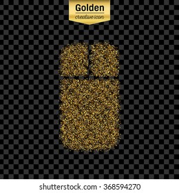 Gold glitter vector icon of mouse isolated on background. Art creative concept illustration for web, glow light confetti, bright sequins, sparkle tinsel, abstract bling, shimmer dust, foil.