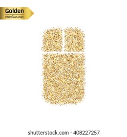 Gold glitter vector icon of mouse isolated on background. Art creative concept illustration for web, glow light confetti, bright sequins, sparkle tinsel, abstract bling, shimmer dust, foil