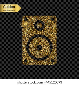 Gold glitter vector icon of music column isolated on background. Art creative concept illustration for web, glow light confetti, bright sequins, sparkle tinsel, abstract bling, shimmer dust, foil.
