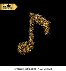 Gold glitter vector icon of musical key isolated on background.