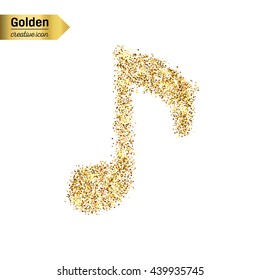 Gold glitter vector icon of musical key isolated on background. Art creative concept illustration for web, glow light confetti, bright sequins, sparkle tinsel, abstract bling, shimmer dust, foil.