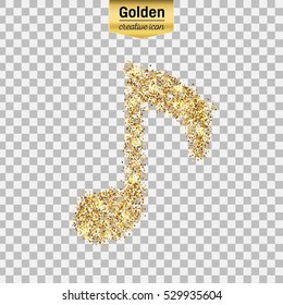 Gold glitter vector icon of musical key isolated on background. Art creative concept illustration for web, glow light confetti, bright sequins, sparkle tinsel, abstract bling, shimmer dust, foil.