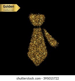 Gold glitter vector icon of necktie isolated on background. Art creative concept illustration for web, glow light confetti, bright sequins, sparkle tinsel, bling logo, shimmer dust, foil.
