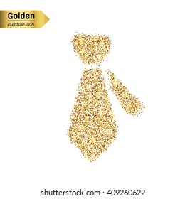 Gold glitter vector icon of necktie isolated on background. 