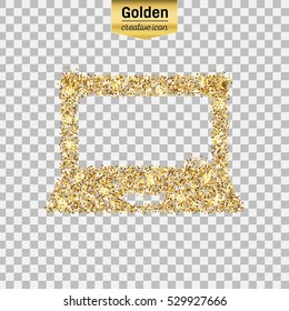 Gold glitter vector icon of notebook isolated on background. Art creative concept illustration for web, glow light confetti, bright sequins, sparkle tinsel, abstract bling, shimmer dust, foil.