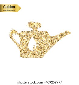 Gold glitter vector icon of oil lubricator isolated on background.