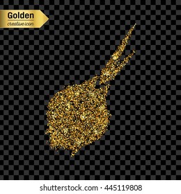Gold glitter vector icon of onion isolated on background. Art creative concept illustration for web, glow light confetti, bright sequins, sparkle tinsel, abstract bling, shimmer dust, foil.